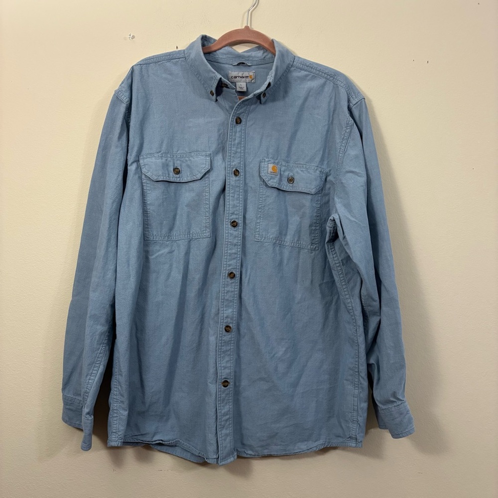 Carhartt Blue Casual Button Down Shirt men’s L long sleeve blue denim casual